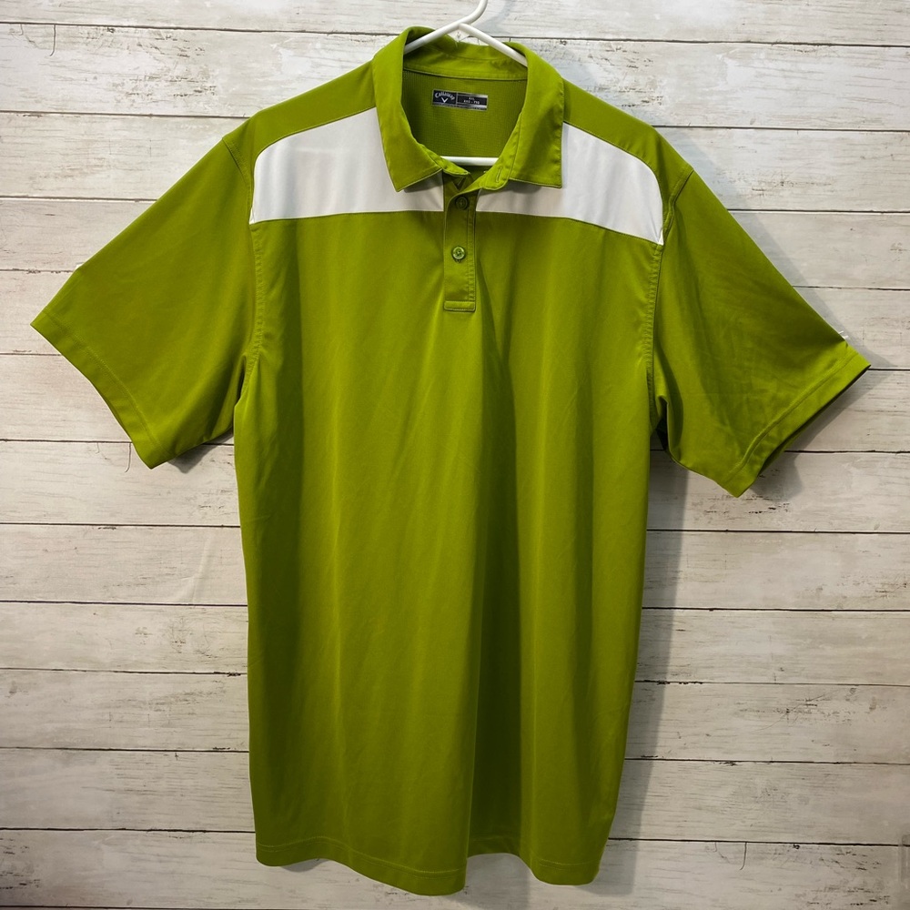 Callaway Shirt Men’s XXL Green Short Sleeve Stripe Polo Golf Outdoor BFSK002